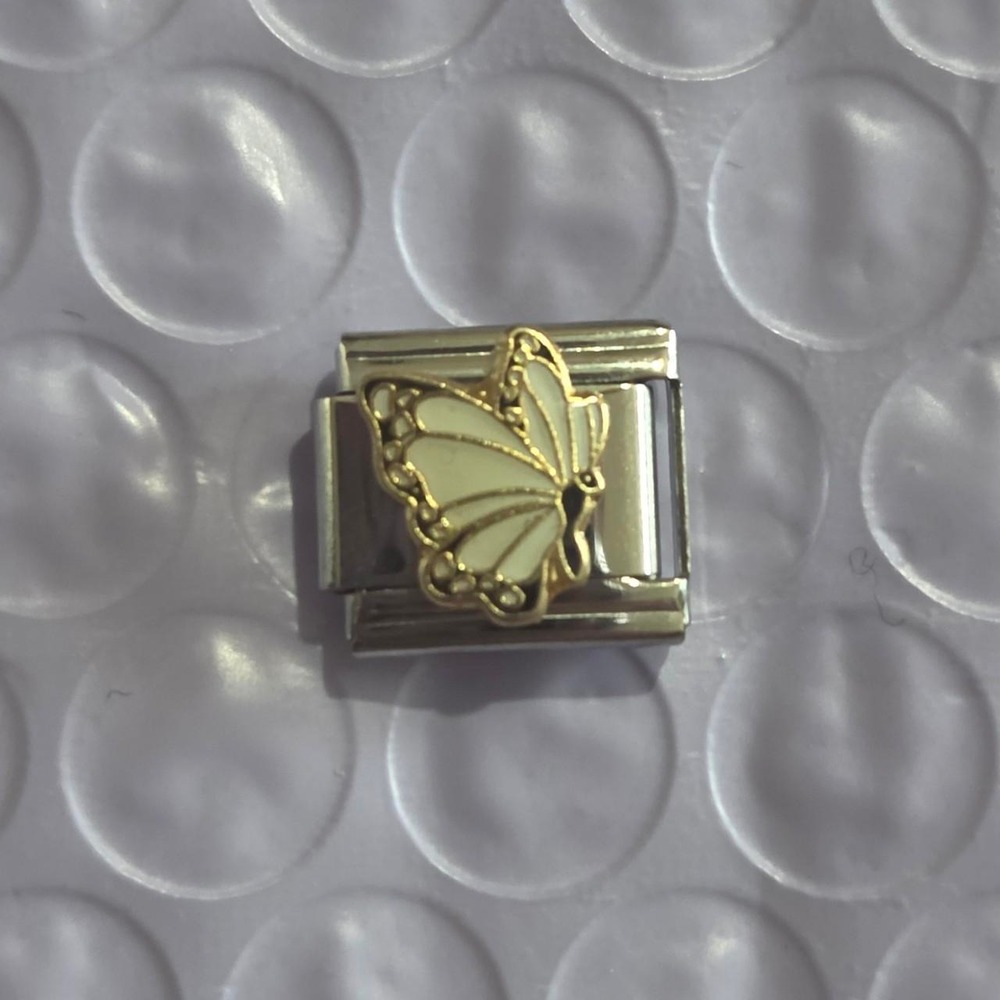 April birthstone butterfly Italian charm with white enamel wings